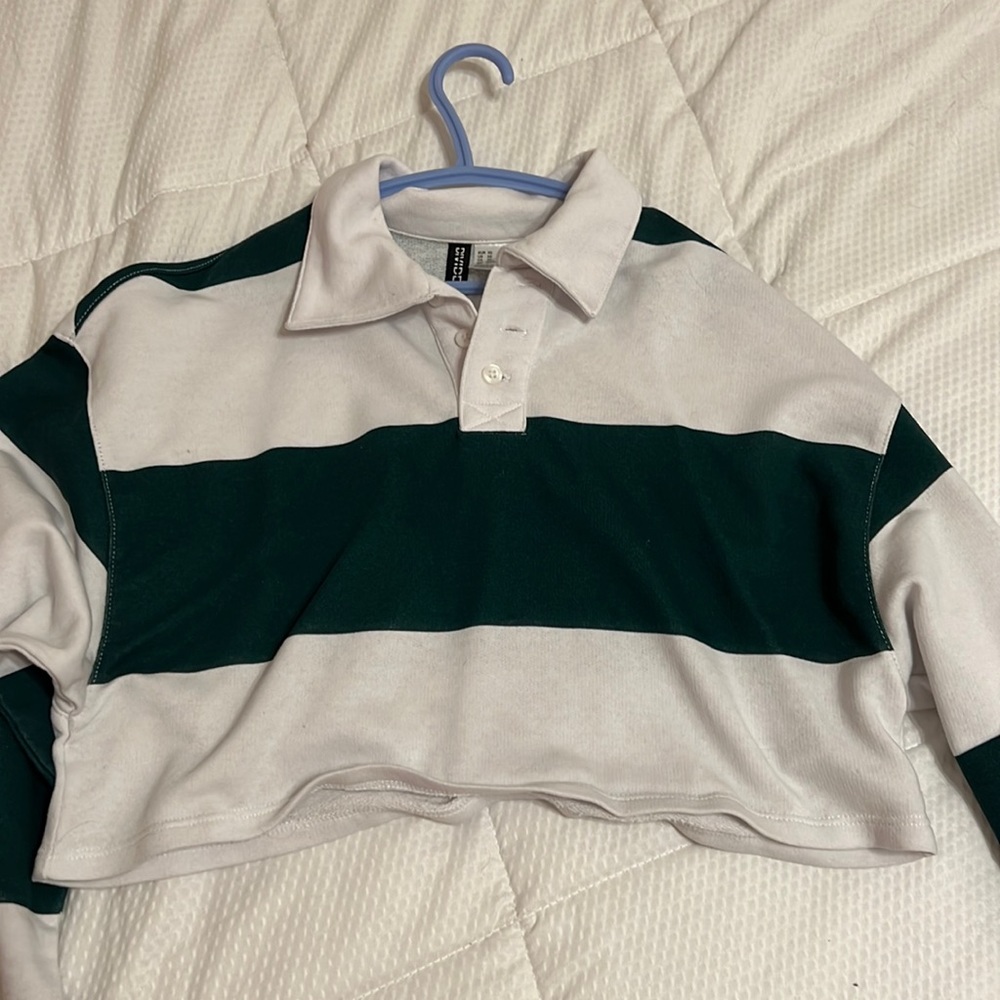 POLO collard shirt green and white from H&M